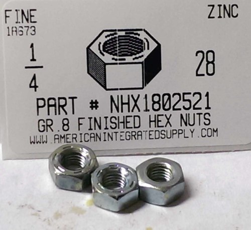 1/4-28 FINISHED HEX NUT GRADE 8  STEEL YELLOW ZINC PLATED