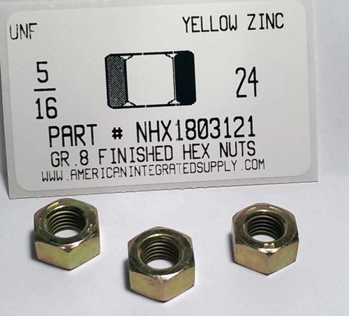 5/16-24 FINISHED HEX NUT GRADE 8 STEEL YELLOW ZINC PLATED