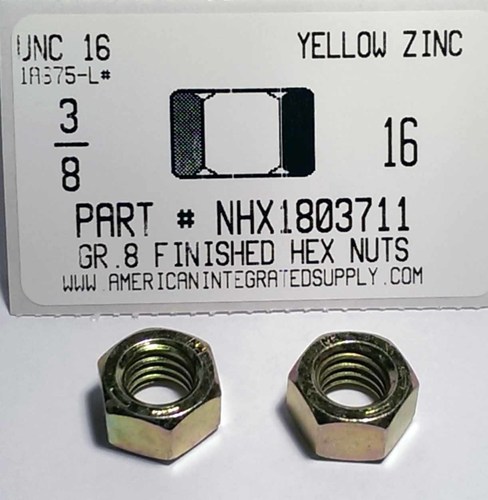 3/8-16 FINISHED HEX NUT GRADE 8 STEEL YELLOW ZINC PLATED