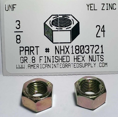 3/8-24 FINISHED HEX NUT GRADE 8  STEEL YELLOW ZINC PLATED