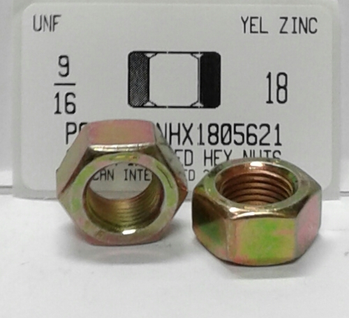 9/16-18 FINISHED HEX NUT GRADE 8  STEEL YELLOW ZINC PLATED