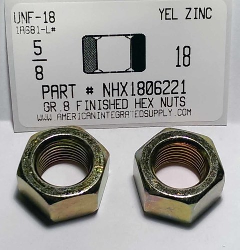 5/8-18 FINISHED HEX NUT GRADE 8 STEEL YELLOW ZINC PLATED