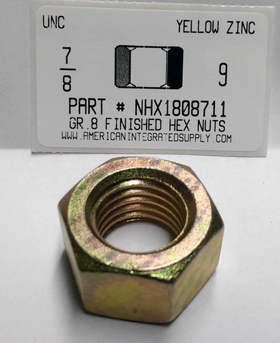 7/8-9 FINISHED HEX NUT GRADE 8 STEEL YELLOW ZINC PLATED