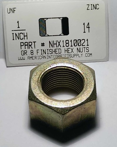 1"-14 FINISHED HEX NUT GRADE 8  STEEL YELLOW ZINC PLATED