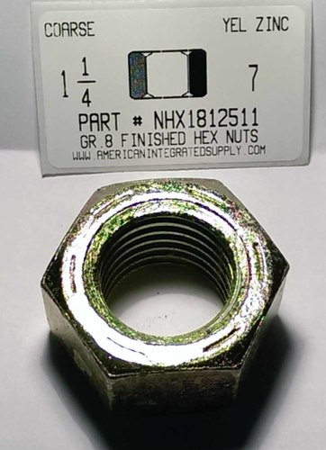 1-1/4"-7 FINISHED HEX NUT GRADE 8  STEEL YELLOW ZINC PLATED