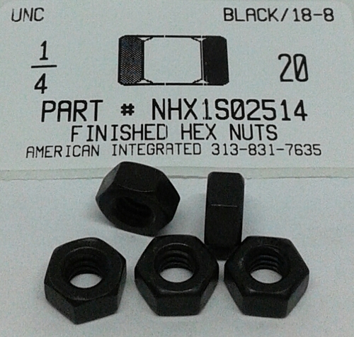 1/4-20 FINISHED HEX NUT 18-8 STAINLESS STEEL BLACK OXIDE