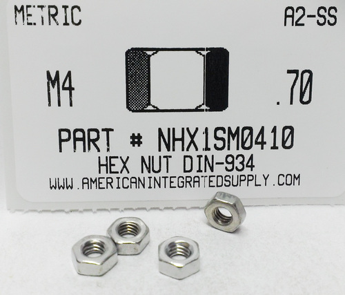 M4-.70 HEX NUT A2 STAINLESS STEEL D934