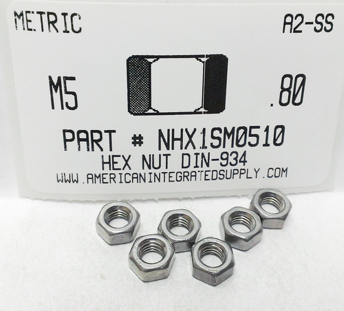 M5-.80 HEX NUT A2 STAINLESS STEEL D934