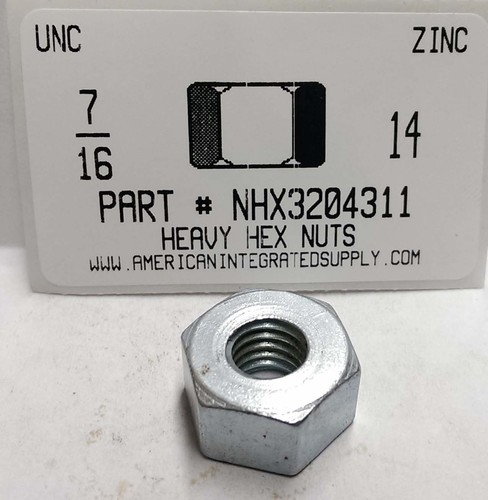 7/16-14 HEAVY HEX NUT GRADE 2 STEEL ZINC PLATED