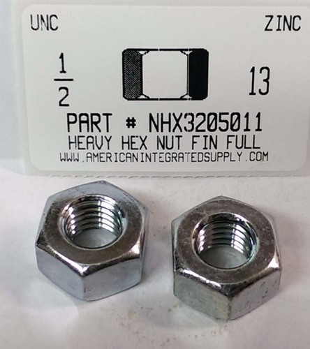 1/2-13 HEAVY HEX NUT GRADE 2 STEEL ZINC PLATED