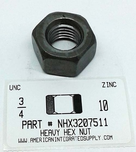 3/4-10 FINISHED HEAVY HEX NUT STEEL ZINC PLATED