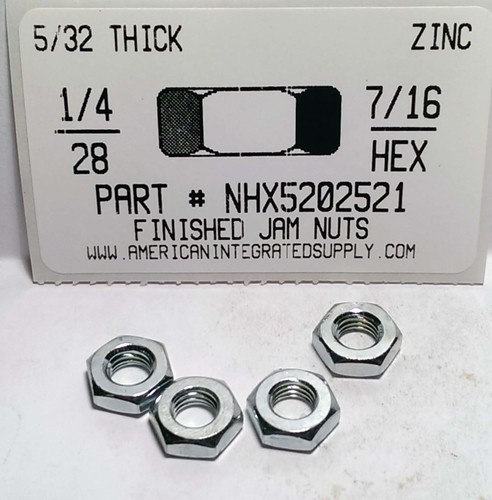 1/4-28 FINISHED HEX JAM NUT STEEL ZINC PLATED