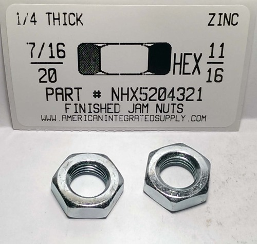 7/16-20 FINISHED HEX JAM NUT STEEL ZINC PLATED