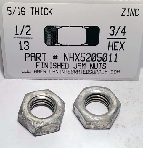 1/2-13 FINISHED HEX JAM NUT STEEL ZINC PLATED