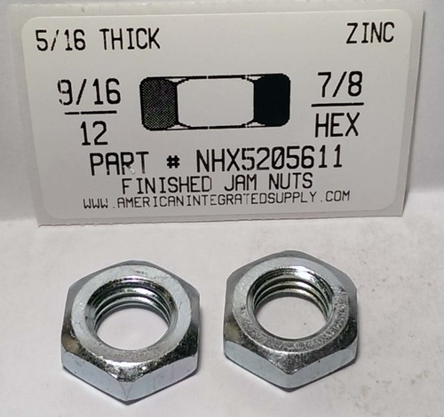 9/16-12 FINISHED HEX JAM NUT STEEL ZINC PLATED