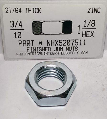 3/4-10 FINISHED HEX JAM NUT STEEL ZINC PLATED (DISCONTINUED)