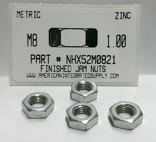 M8-1.00 FINISHED HEX JAM NUT STEEL ZINC D439B