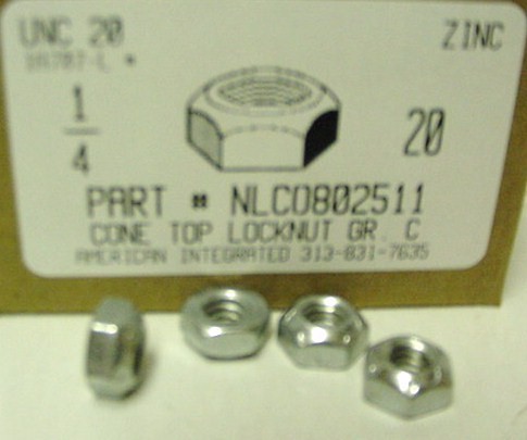 1/4-20 HEX CONE TOP LOCKNUT GRADE C STEEL ZINC PLATED