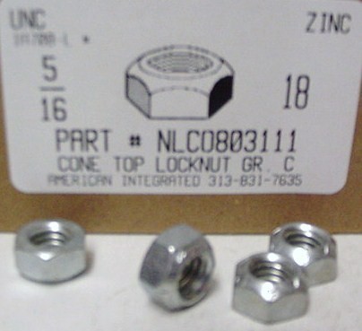 5/16-18 HEX CONE TOP LOCKNUT GRADE C STEEL ZINC PLATED