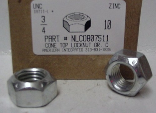 3/4-10 HEX CONE TOP LOCKNUT GRADE C STEEL ZINC PLATED