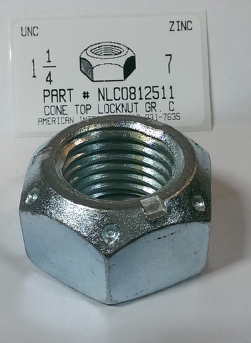 1-1/4"-7 HEX CONE TOP LOCKNUT GRADE C STEEL ZINC PLATED