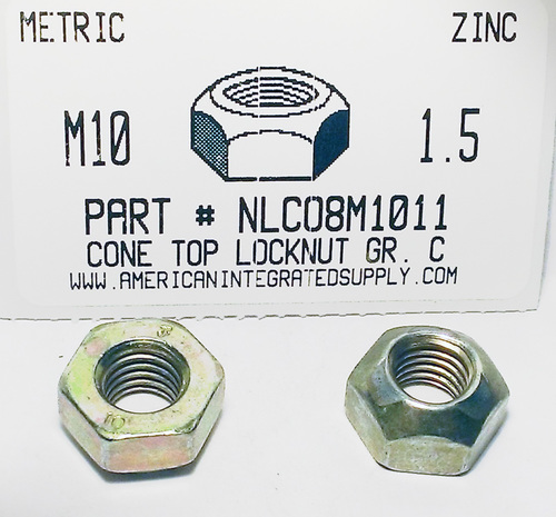 M10-1.50 HEX CONE TOP LOCKNUT CLASS 10 STEEL ZINC PLATED