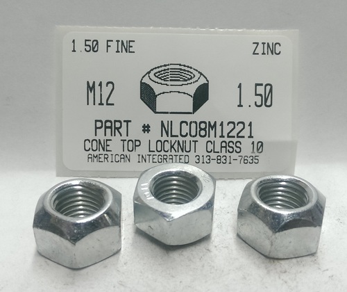 M12-1.50 HEX CONE TOP LOCKNUT CLASS 10 STEEL ZINC PLATED