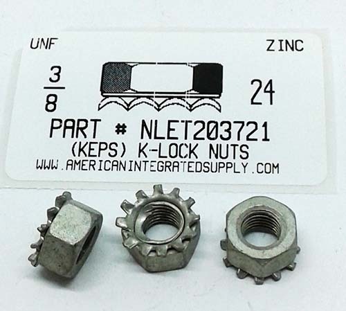 3/8-24 HEX K-LOCKNUT WITH EXTERNAL TOOTH WASHER ATTACHED STEEL ZINC PLATED