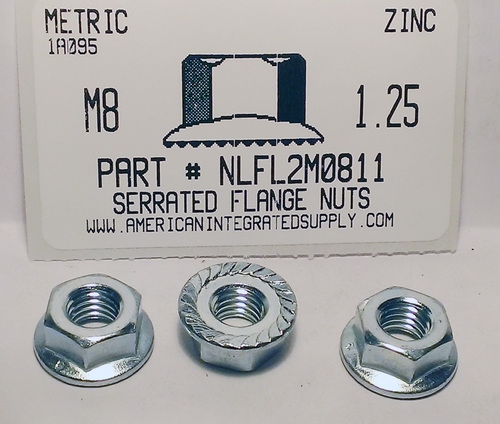 M8-1.25 HEX SERRATED FLANGE LOCKNUTS CLASS 8 STEEL ZINC PLATED