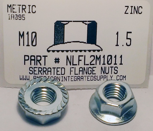 M10-1.50 HEX SERRATED FLANGE LOCKNUTS CLASS 8 STEEL ZINC PLATED