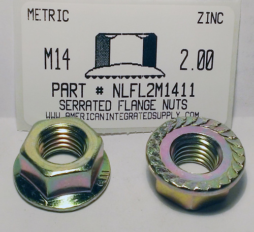 M14-2.00 HEX SERRATED FLANGE LOCKNUTS CLASS 8 STEEL ZINC PLATED