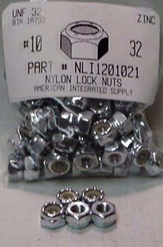 #10-32 HEX NYLON INSERT LOCK NUT NM SERIES STEEL ZINC PLATED