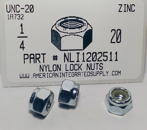 1/4-20 HEX NYLON INSERT LOCK NUT NE SERIES STEEL ZINC PLATED