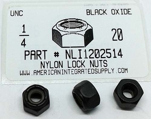 1/4-20 HEX NYLON INSERT LOCK NUT NE SERIES STEEL BLACK OXIDE