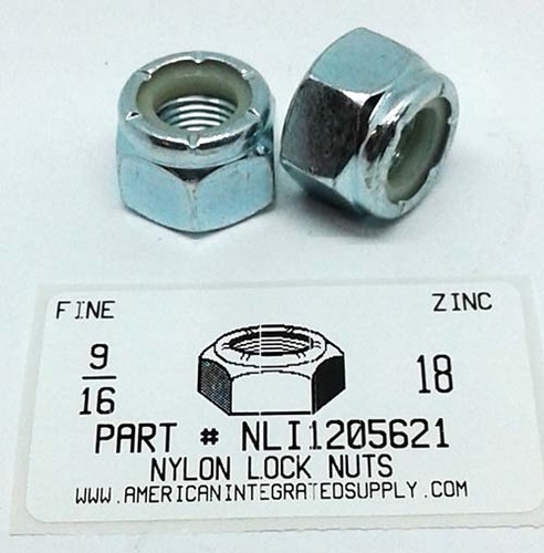 9/16-18 HEX NYLON INSERT LOCK NUT NE SERIES STEEL ZINC PLATED