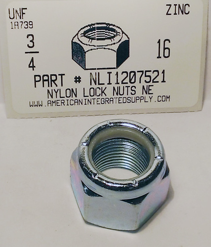 3/4-16 HEX NYLON INSERT LOCK NUT NE SERIES STEEL ZINC PLATED