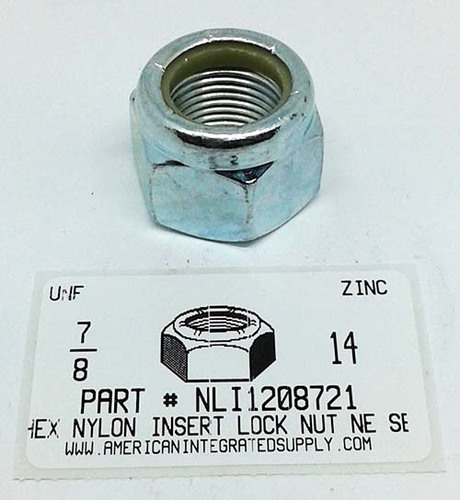 7/8-14 HEX NYLON INSERT LOCK NUT NE SERIES  STEEL ZINC PLATED