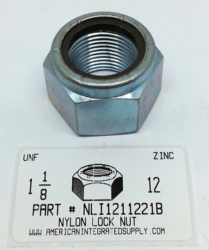 1-1/8-12 HEX NYLON INSERT LOCKNUT NE SERIES STEEL ZINC PLATED