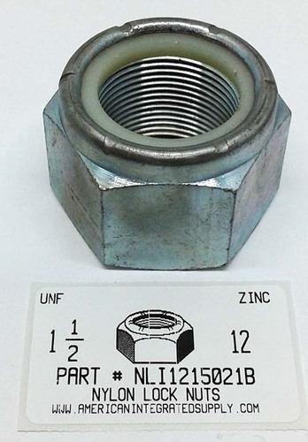 1-1/2-12 HEX NYLON INSERT LOCK NUT NE SERIES STEEL ZINC PLATED