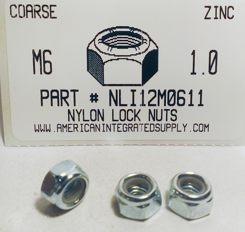 M6-1.00 HEX NYLON INSERT LOCK NUTS CLASS 8 STEEL ZINC PLATED D985