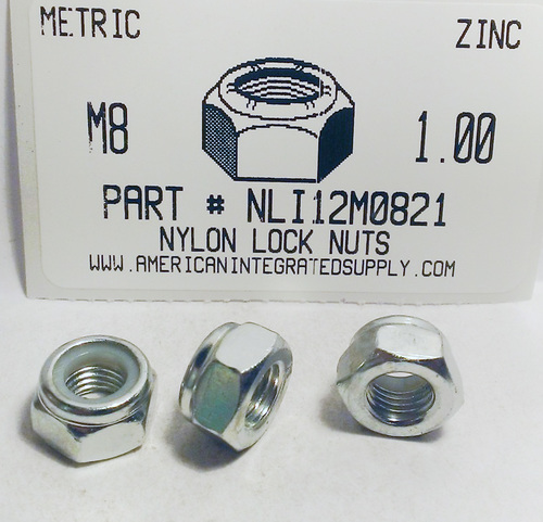 M8-1.00 HEX NYLON INSERT LOCK NUT STEEL ZINC PLATED D985