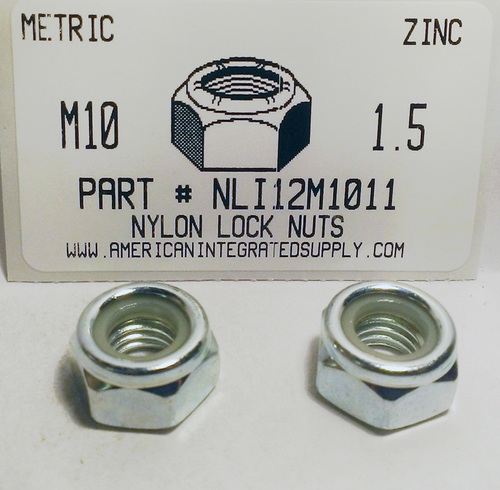 M10-1.50 HEX NYLON INSERT LOCK NUT STEEL ZINC PLATED D985