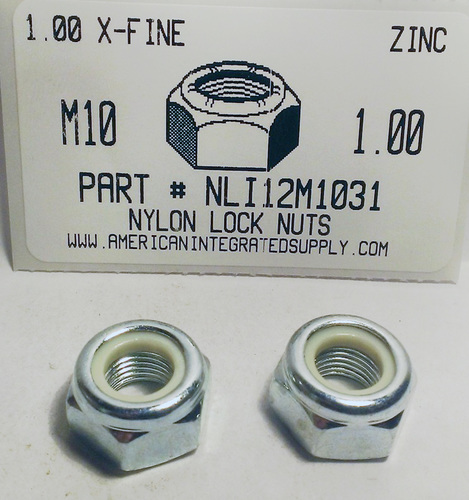 M10-1.00 HEX NYLON INSERT LOCK NUT STEEL ZINC PLATED D985