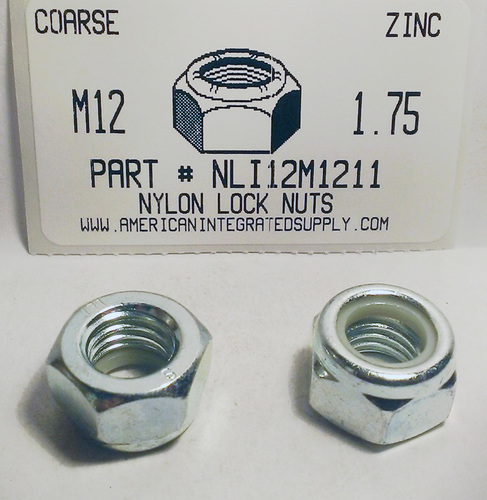 M12-1.75 HEX NYLON INSERT LOCK NUT STEEL ZINC PLATED D985