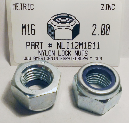 M16-2.00 HEX NYLON INSERT LOCK NUT STEEL ZINC PLATED D985