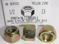 1/2-13 HEX NYLON INSERT LOCK NUT NE SERIES GRADE C STEEL YELLOW ZINC PLATED