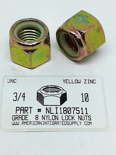 3/4-10 HEX NYLON INSERT LOCK NUT NE SERIES GRADE C STEEL YELLOW ZINC PLATED