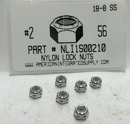 #2-56 HEX NYLON INSERT LOCK NUT 18-8 STAINLESS STEEL