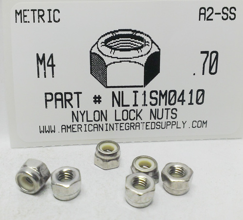 M4-.70 HEX NYLON INSERT LOCKNUT A2 STAINLESS STEEL D985