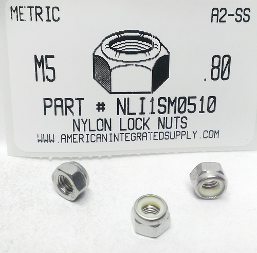 M5-.80 HEX NYLON INSERT LOCK NUT A2 STAINLESS STEEL D985